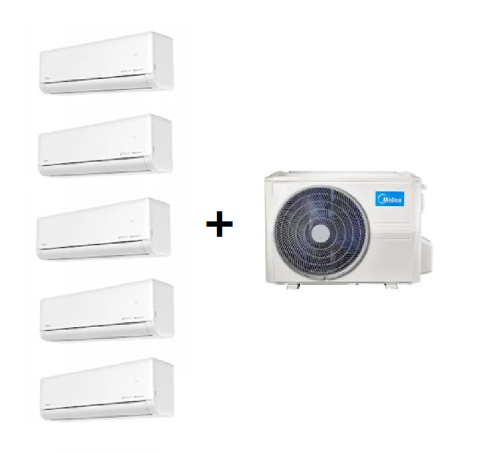 MIDEA MULTI-SPLIT 5X1 SÉRIE SOLESTICE R32 C/ WIFI, FILTRAGEM HEPA e AIR MAGIC (9000+9000+9000+9000+18000 BTUS)